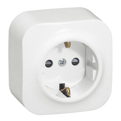 Priza simpla, montaj aparent, cu contact de protectie 2P+T, 16A, IP20, alb, Forix 782411, , alternativo.ro