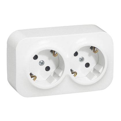 Priza dubla, montaj aparent, cu contact de protectie 2P+T, 16A, IP20, alb, Forix 782413, , alternativo.ro