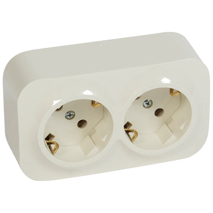 Priza dubla, montaj aparent, cu contact de protectie 2P+T, 16A, IP20, ivoar, Forix 782443, , alternativo.ro