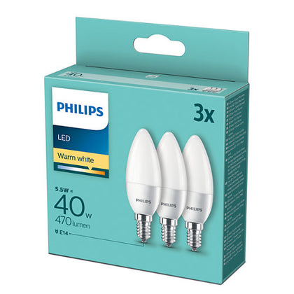 Set 3 Becuri LED lumanare, B35, E14, 5.5W, 470Lm, lumina calda 2700K, Philips 8718699777814, , alternativo.ro