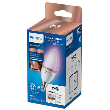 Bec LED RGB inteligent lumanare, C37, E14, 4.9W, lumina multicolora, Wi-Fi, Bluetooth, Philips 8719514437333 8719514372405, , alternativo.ro