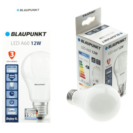 Bec LED clasic A60, E27, 12W, 1260Lm, lumina neutra 4000K, Blaupunkt BE2712WNW