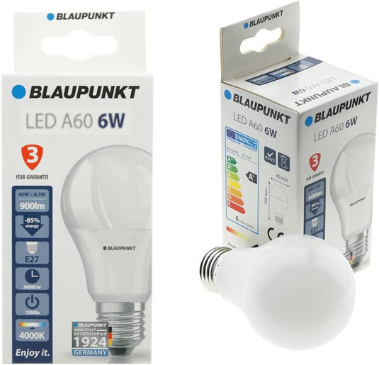 Bec LED clasic, A60, E27, 6W, 600Lm, lumina neutra 4000K, Blaupunkt BE276WNW