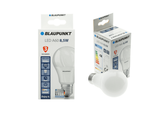 Bec LED clasic, A60, E27, 8.5W, 900Lm, lumina neutra 4000K, Blaupunkt BE279WNW