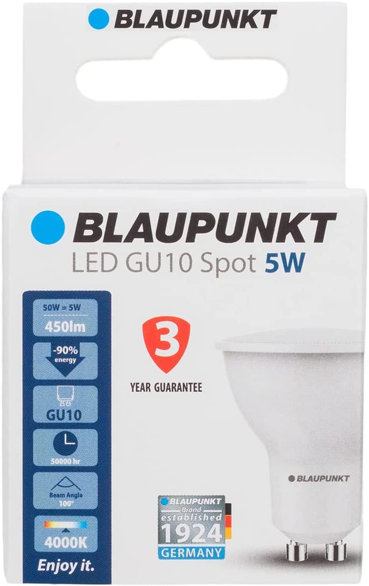 Bec LED spot, GU10, 5W, 475Lm, lumina neutra 4000K, Blaupunkt BGU105WNW