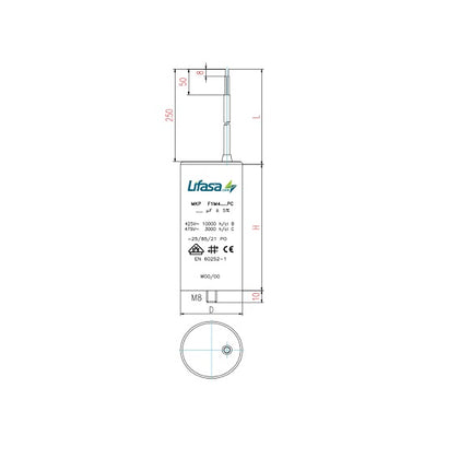 Condensator pentru motor, cu cablu, 50μF, Lifasa 32-118, , alternativo.ro