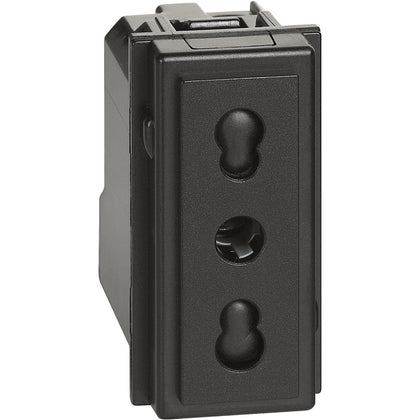 Priza simpla, 1 modul, standard italian, cu contact de protectie 2P+T, 10/16A, negru, Living Now KG4180, , alternativo.ro