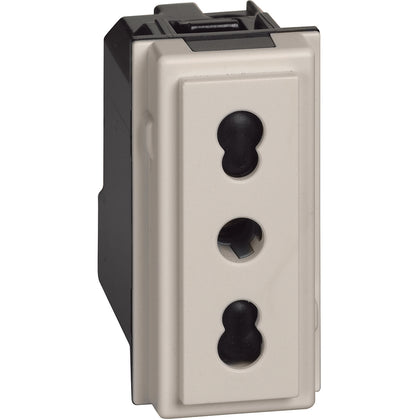 Priza simpla, 1 modul, standard italian, cu contact de protectie 2P+T, 10/16A, nisip, Living Now KM4180, , alternativo.ro