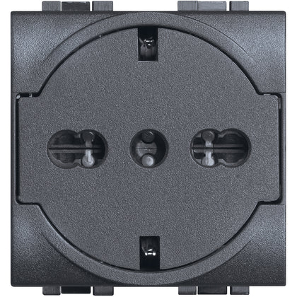 Priza simpla plata, standard german/italian 2P+T, 2 module, 16A, borne cu surub, Antracit, Living Light L4140/16F, , alternativo.ro