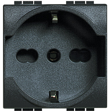 Priza simpla, standard german/italian 2P+T, 2 module, 16A, borne cu surub, Antracit, Living Light L4140/16, , alternativo.ro