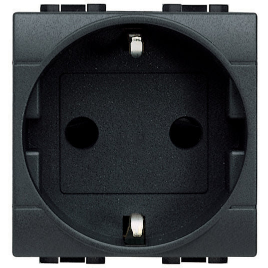 Priza simpla, standard german 2P+T, 2 module, 16A, borne cu surub, Antracit, Living Light L4141
