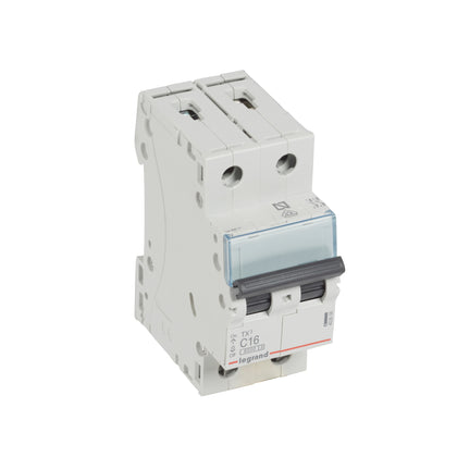 Disjunctor termo-magnetic MCBs TX³, 2 poli, 16A, curba C, 6000A, 2 module, Legrand 403606, alternativo.ro