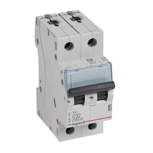 Disjunctor termo-magnetic MCBs TX³, 2 poli, 32A, curba C, 6000A, 2 module, Legrand 403609