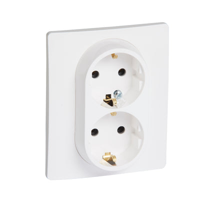Priza dubla, cu contact de protectie 2P+T, 16A, alb, Niloe 764534, , alternativo.ro