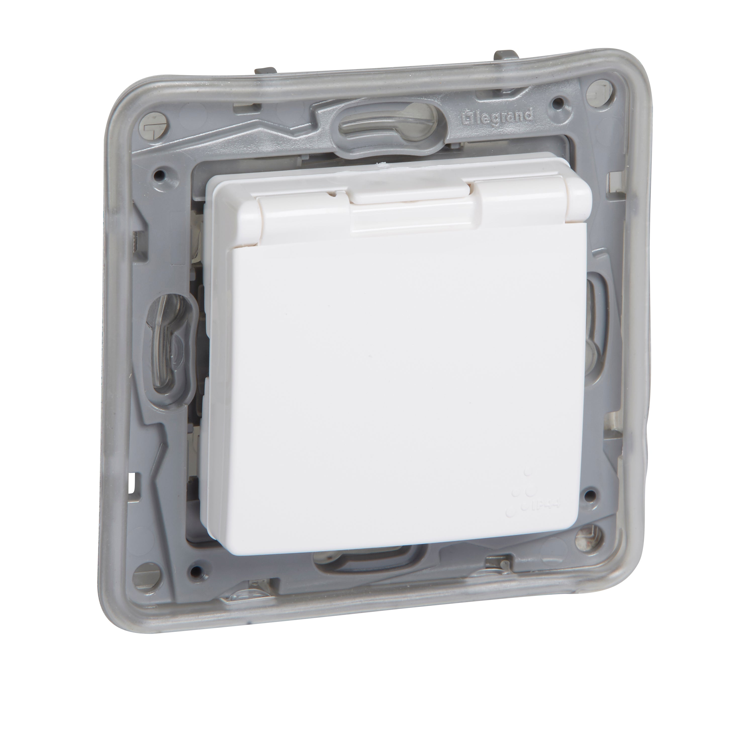 Priza simpla, cu contact de protectie 2P+T, 16A, cu capac, IP44