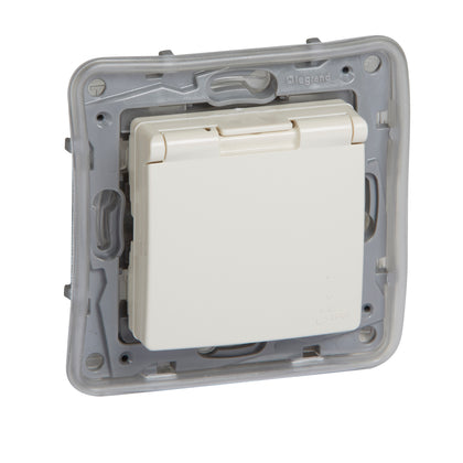 Priza simpla, cu contact de protectie 2P+T, 16A, cu capac, IP44, ivoar, Niloe 764647, , alternativo.ro