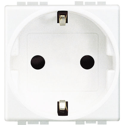 Priza simpla, standard german 2P+T, 2 module, 16A, borne cu surub, Alb, Living Light N4141, , alternativo.ro