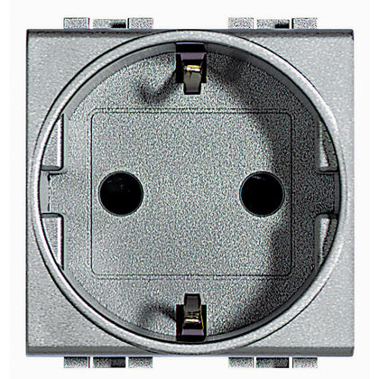 Priza simpla, standard german 2P+T, 2 module, 16A, borne cu surub, Aluminiu, Living Light NT4141, , alternativo.ro