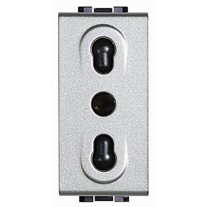 Priza simpla, standard italian 2P+T, 1 modul, 10/16A, borne cu surub, Aluminiu, Living Light NT4180, , alternativo.ro
